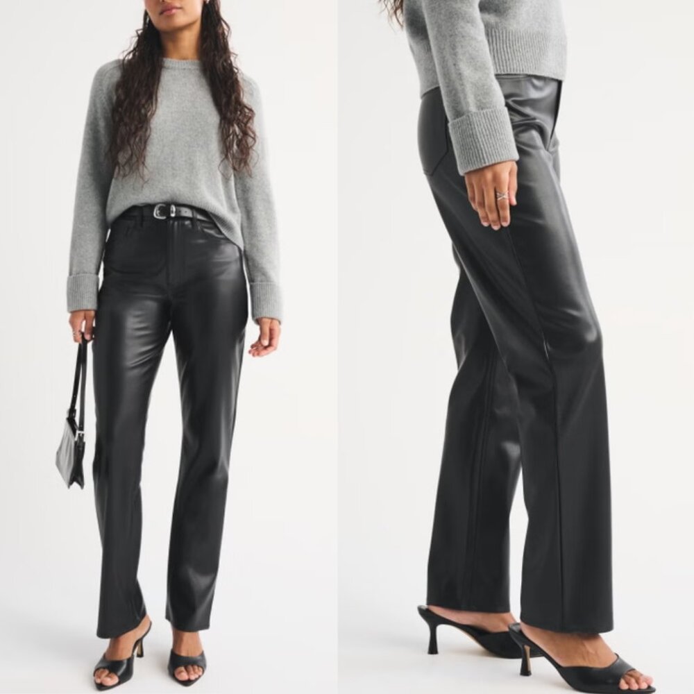 Abercrombie & Fitch Curve Love 28 6 Vegan Leather Pants 90s Straight High Rise